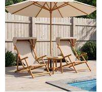NEW Beige Transat COCO - CHIC - Chaise Longue 2 pcs 3 Position Bois d'eucalyptus massif Beige Siège d'extérieur &79314