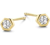 New Bling 9NB-0549 Boucles d'oreilles argentées Dames - Zirconia - Hexagone - 4mm - Plaqué or - Couleur or