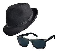 New Blues Brothers Hat & Sunglasses Shades Fancy Dress Set Stag Costume Gangster