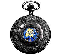 New Brand Mall Montre à gousset mécanique pour homme avec chaînes, style steampunk, pour Noël, remise de diplôme, anniversaire, fête des pères, bleu/noir, Mécanique