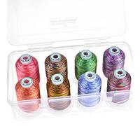 New brothread - 15 Options - 8 Bobines à Encliqueter de 1000m Chaque Polyester Machine Fil à broder avec Boîte de Stockage en Plastique Transparent pour Broderie & Matelassage - Variegated Colour1