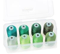 New brothread - 15 Options - 8 Bobines à Encliqueter de 1000m Chaque Polyester Machine Fil à broder avec Boîte de Stockage en Plastique Transparent pour Broderie & Matelassage - Different Green