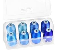 New brothread - 15 Options - 8 Bobines à Encliqueter de 1000m Chaque Polyester Machine Fil à broder avec Boîte de Stockage en Plastique Transparent pour Broderie & Matelassage - Different Blue