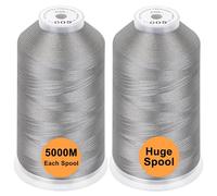 New brothread Lot de 2 Polyester Fil Machine à Broder Énorme Bobine 5000M pour Toutes Les Machines à Broder - Silver