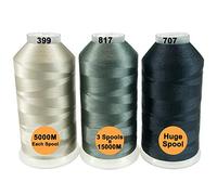 New brothread Lot de 3 Différents Gris Couleurs Polyester Fil machine à broder Énorme bobine 5000M pour toutes les machines à broder