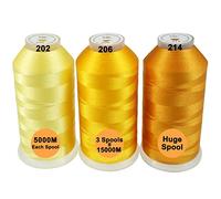 New brothread Lot de 3 Différents Jaune Couleurs Polyester Fil machine à broder Énorme bobine 5000M pour toutes les machines à broder