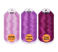 New brothread Lot de 3 Différents Violet Couleurs Polyester Fil machine à broder Énorme bobine 5000M pour toutes les machines à broder