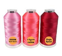 New brothread Lot de 3 Pink/Rose/Carmin Couleurs Polyester Fil machine à broder Énorme bobine 5000M pour toutes les machines à broder