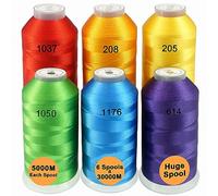 New brothread Lot de 6 Couleurs Arcenciel Polyester Fil machine à broder Énorme bobine 5000M pour toutes les machines à broder