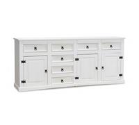 New Buffet Mexico avec 7 tiroirs et 3 portes, largeur 200 cm, hauteur 84 cm, blanc/ciré.
