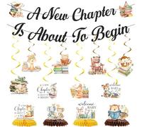 New Chapter Décorations de fête prénatale - 14 pièces « A New Chapter Is About To Begin » Bannières de décoration, tourbillons à suspendre, livre d'histoires en nid d'abeille, fête prénatale pour fête