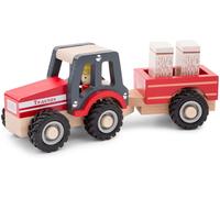 New Classic Toys Tracteur avec Remorque Bottes de Paille Jouet en Bois pour Enfant