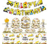 New Construction Vehicle Excavator Theme Children's Birthday Party Disposable Paper Cup, Paper Plate, Tableware Set Decoration