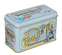 New English Teas Boîte à thé vintage victorienne avec 40 sachets de thé décaféiné anglais Bleu