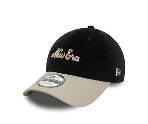 New Era Casquette réglable 9Twenty Velours côtelé Noir Beige Script Non structuré Chapeau