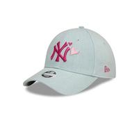 New Era MLB Casquette de Baseball pour Femmes Filles Logo NY New York Yankees réglable Denim cœur Bleu