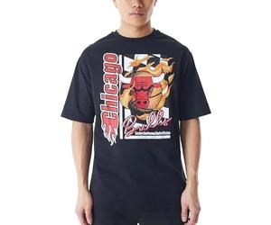 New Era NBA Flame Print Oversized T-Shirt Chicago Bulls Black Red T-Shirt Mixte
