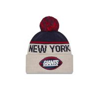 New Era New York Giants NFL 2024 Sideline Historic Sport Knit Beige Bleu Bonnet à Pompon
