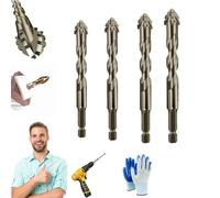 New Four-Flute Sawtooth Eccentric Drill Bit,Four-Edged Serrated Eccentric Drill,High Hardness Skewed Head Eccentric Drill Bits for Ceramic, Glass, Marble, and Metal (6+8+10+12mm)