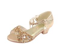 New front Chaussure Princesse Fille Sandales Talons Fille avec Paillettes Chaussures de Danse Noël Halloween Chaussure à Talons Hauts Enfants Anniversaire Déguisement Doré 36