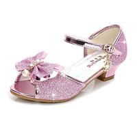 New front Chaussures à Talon Haut Danseuses Fille Chaussure Ballerines Princesse Fille à Talon Paillette pour Déguisement Ceremonie Mariage Carnaval Fête Sandale Crystal Bling,Rose,32 EU