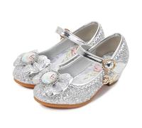 New front Chaussures Princesse Enfant Fille Halloween Haute Qualité Reine des Neiges Elsa à Talons Hauts Paillettes Élégant Noël Cadeau d’Anniversaire Ballerine à Talon Déguisement,Argent-Elsa,29 EU