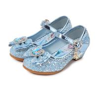 New front Chaussures Princesse Enfant Fille Halloween Haute Qualité Reine des Neiges Elsa à Talons Hauts Paillettes Élégant Noël Cadeau d’Anniversaire Ballerine à Talon Déguisement,Bleu-Elsa,31 EU