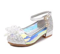 New front Cristal Fille Reine des Neiges Sandales à Talon Cosplay Boucle Princesse Elsa Enfants Chaussures pour Déguisement Cendrillon Haute Qualité Cérémonie Soirée Ballerines,Argente,36