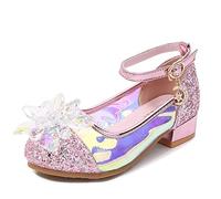 New front Cristal Fille Reine des Neiges Sandales à Talon Cosplay Boucle Princesse Elsa Enfants Chaussures pour Déguisement Cendrillon Haute Qualité Cérémonie Soirée Ballerines,Rose,36