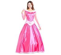 New front Déguisement pour Adulte La Belle au bois Dormant Femme Robe de Soirée Halloween Carnaval Costume de Princesse Aurore Fête Robe Maxi avec Fermeture Eclair Mascarade,Rose,L
