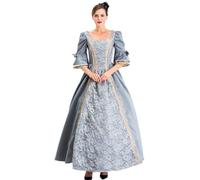 New front Déguisement Pour Adulte Reine Robe pour Soirée Femme Médiéval Rétro Carnaval Halloween Renaissance Costume à Manche Longue Fête Juliette Courtois Royal Dentelle Maxi Fille,Gris,M