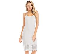 New front Femme Fond de Robe Coton à Bretelles Réglables Chemise de Nuit Dos Nus Col Rond sans Manches Gainante et Elastique Jupon sous Robe en Dentelle Sexy et Confortable,Blanc,L