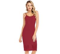 New front Femme Fond de Robe Coton à Bretelles Réglables Chemise de Nuit Dos Nus Col Rond sans Manches Gainante et Elastique Jupon sous Robe en Dentelle Sexy et Confortable,Rouge,XL