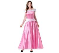 New front Femme Robe de Cocktail Princesse Aurore Déguisement pour Carnaval La Belle au bois Dormant Surlongueur Costume pour Halloween Manche Longue Noël Anniversaire Jeu de Rôle,Rose,XL