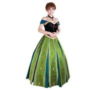 New front Femme Robe de Princesse Elsa Anna Déguisement pour Adulte Reine des Neiges Costume pour Carnaval Halloween Cosplay Soirée Manche Courte Ados Fille Anniversaire Dress Up,Vert,XS