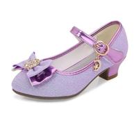 New front Fille Chaussures de Princesse pour Anniversaire | Mary Jane à Talon Bloc Enfant Fête Noël Carnaval Chaussures pour Halloween Paillettes Antidérapant Bout Fermé Scratch