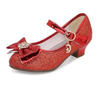 New front Fille Chaussures de Princesse pour Anniversaire | Mary Jane à Talon Bloc Enfant Fête Noël Carnaval Chaussures pour Halloween Paillettes Antidérapant Bout Fermé Scratch