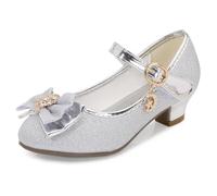 New front Fille Chaussures de Princesse pour Anniversaire | Mary Jane à Talon Bloc Enfant Fête Noël Carnaval Chaussures pour Halloween Paillettes Antidérapant Bout Fermé Scratch