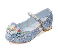 New front Fille Chaussures pour Déguisement Bloc Cadeau | Chaussures de Princesse Enfant Talon Anniversaire Antidérapant Mary Jane pour Carnaval Halloween Noël Bout Rond Paillettes
