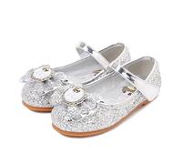 New front Fille Doux Sandales Reine des Neiges Elsa Anna Talons Plats Paillettes Chaussures de Princesse Argenté Bleu Rose Halloween Noël Anniversaire Déguisement Ballerines,Argenté,34