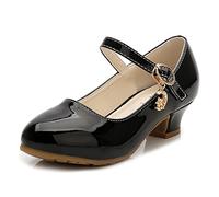 New front Fille Mary Jane Ecole Quotidien Printemps Automne Chaussure à Talon Haut Chaussure de Princesse Elsa Bout Fermé Antidérapant Soirée Cocktail Mariage Noël Anniversaire,Noir,30