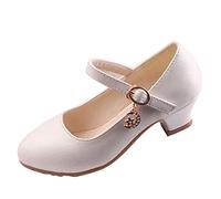 New front Fille Mary Jane Ecole Quotidien Printemps Automne Chaussure à Talon Haut Chaussure de Princesse Elsa Bout Fermé Antidérapant Soirée Cocktail Mariage Noël Anniversaire,Blanc 1,33