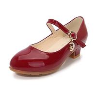 New front Fille Mary Jane Ecole Quotidien Printemps Automne Chaussure à Talon Haut Chaussure de Princesse Elsa Bout Fermé Antidérapant Soirée Cocktail Mariage Noël Anniversaire,Rouge,30