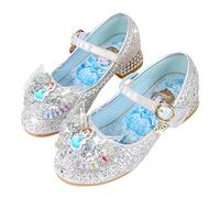 New front Fille Reines des Neiges Chaussures de Princesse Elsa Avec Talons Chaussures pour Déguisement Enfants Paillettes Scratch Papillons Antidérapant Sandales Taille 23-36,argent B,26
