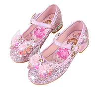New front Fille Reines des Neiges Chaussures de Princesse Elsa Avec Talons Chaussures pour Déguisement Enfants Paillettes Scratch Papillons Antidérapant Sandales Taille 23-36,rose B,27