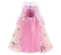 New front Fille Robe de Princesse Reine des Neiges Enfant Déguisement Princesse Elsa Costume Noël Cadeau Robe de Soirée Carnaval Halloween Manches Longues,Rose,140