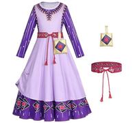 New front Fille Robe de Princesse Wish Asha Déguisement pour Enfant Cadeau Noël Costume pour Carnaval Halloween Manches Longues Sac Ceinture,Violet,130