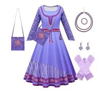 New front Fille Robe pour Déguisement Asha Robe de Soirée Wish Sac Gants Costume avec Accessoires Bracelet Boucles d'oreilles Collier Cadeau Noël Anniversaire Fête Cocktail Mascarade,Violet,130