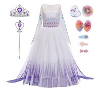 New front Fille Robe Princesse Elsa Déguisement Reine des Neiges Accessoires Baguette Magique Couronne Miroir Barrettes Clips Cosutme Enfant Cadeau Noël Anniversaire Carnaval,Rose,130
