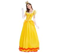 New front La Belle et la Bête Déguisement pour Femme avec Accessoires Gants Couronne Robe de Princesse Belle pour Carnaval Fête Costume pour Cosplay Soirée Cérémonie Manche Courte,Jaune,2XL